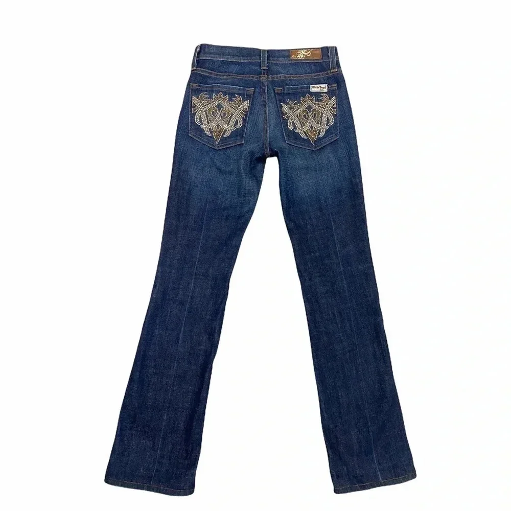Free people We The People Straight Leg Jeans Dark wash Denim Embellished Size 25
